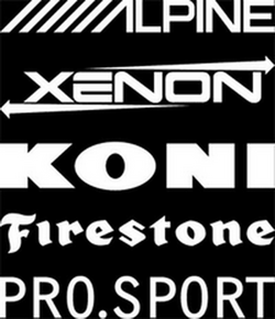 наклейка (вырезанная) "ALPIN, KONI, XENON, Firestone, PRO.SPORT" наружная, (цвет белый), (5 шт на листе), 20х30 см