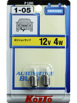 Автолампа T10 12V (4W) BA9s с цоколем (блистер) Koito (2 шт.) P1285