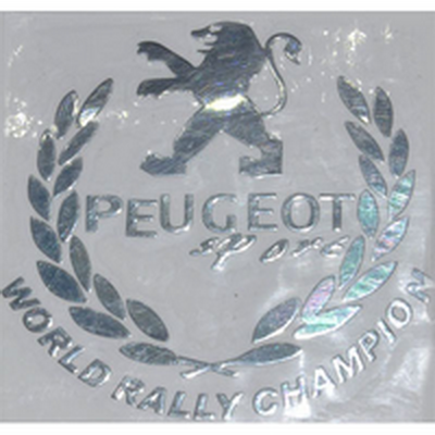 Наклейка (вырезанная) "PEUGEOT sport world rally champion" наружная, (цвет хром), 23845 5,2х5,2 см