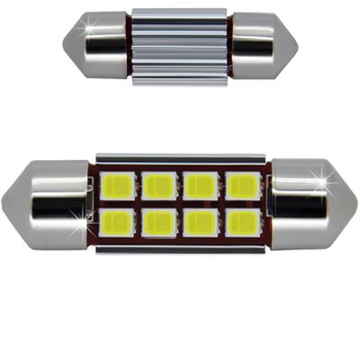 Лампочки светодиодные T11x36 белые 8 LED 3528x1 SMD 3W 8x0,5W, 12-24В BI +/- V4